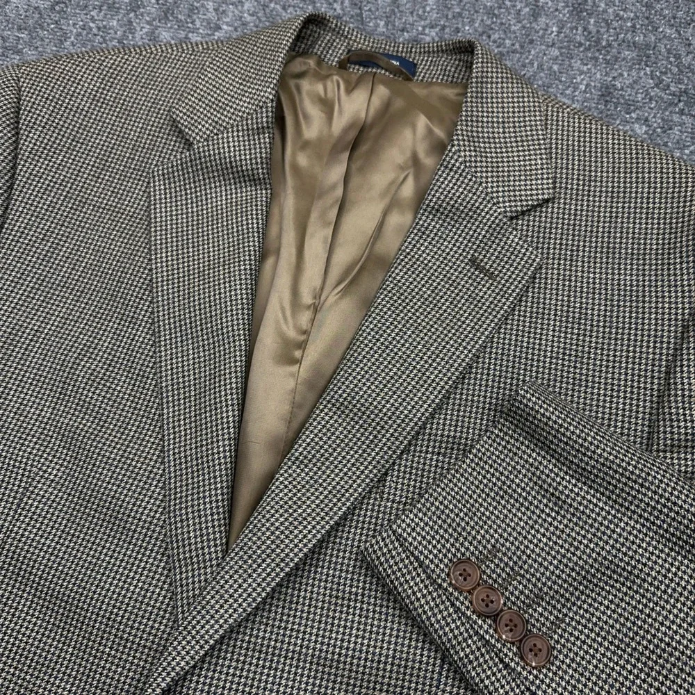 Ralph Lauren Blazer Sport Coat Mens 42R Brown Micro-Houndstooth Silk Wool Blend